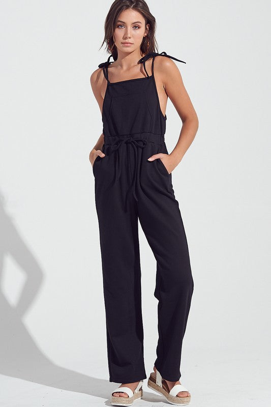 Fashion Strap Tie-Up Black Jogger Jumpsuit