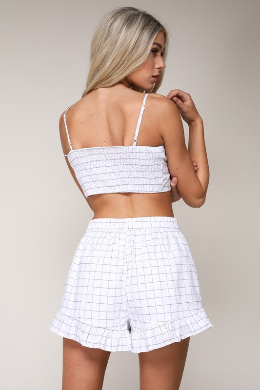 Fashion White Tie-Up Checkered Crop Top