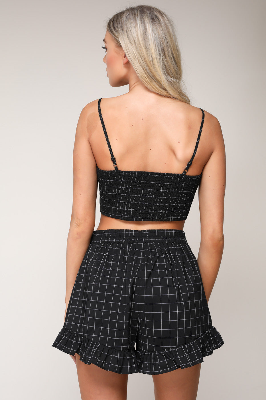 Fashion Black Tie-Up Checkered Crop Top
