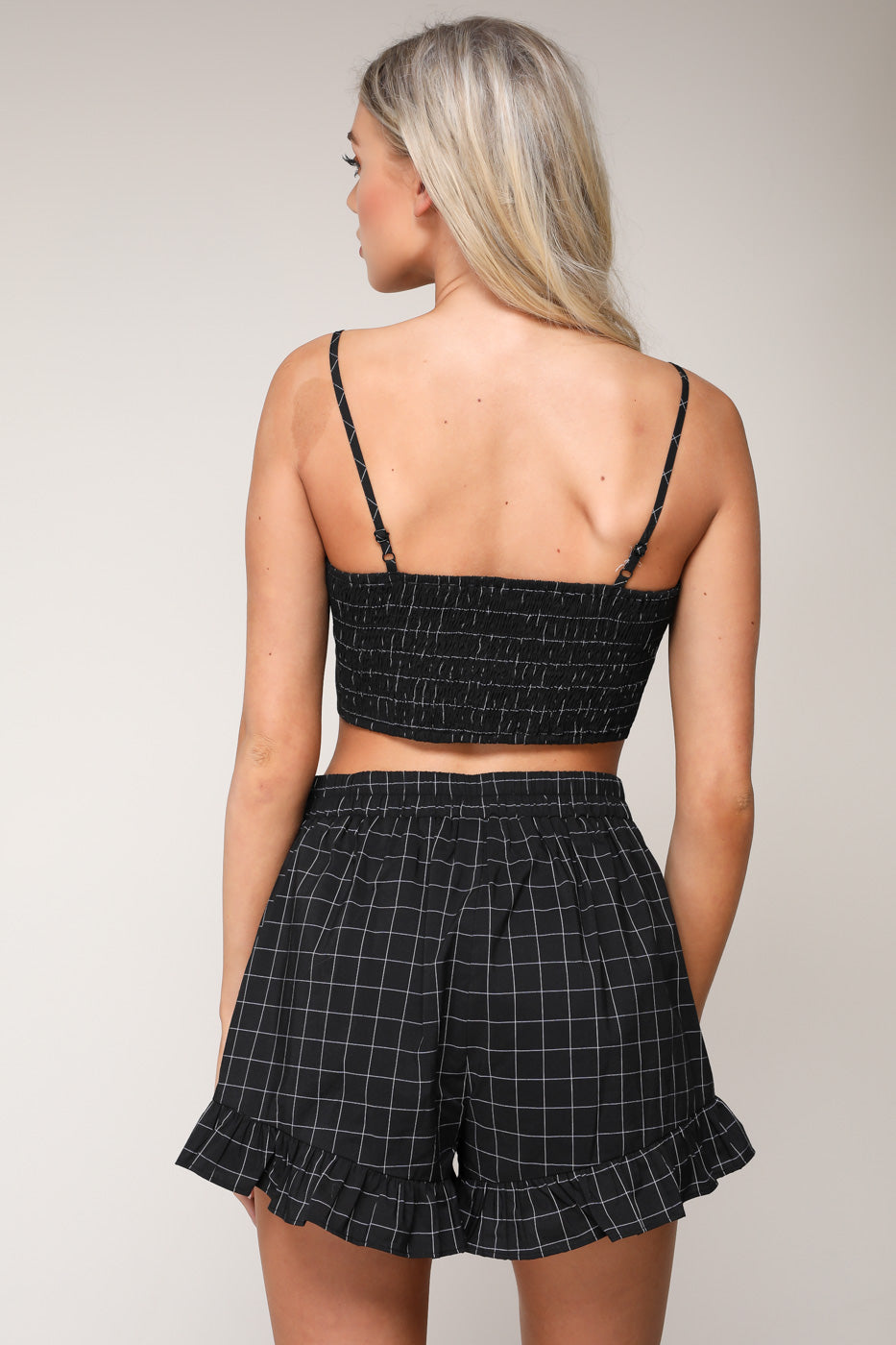 Fashion Checkered Ruffle Black Shorts