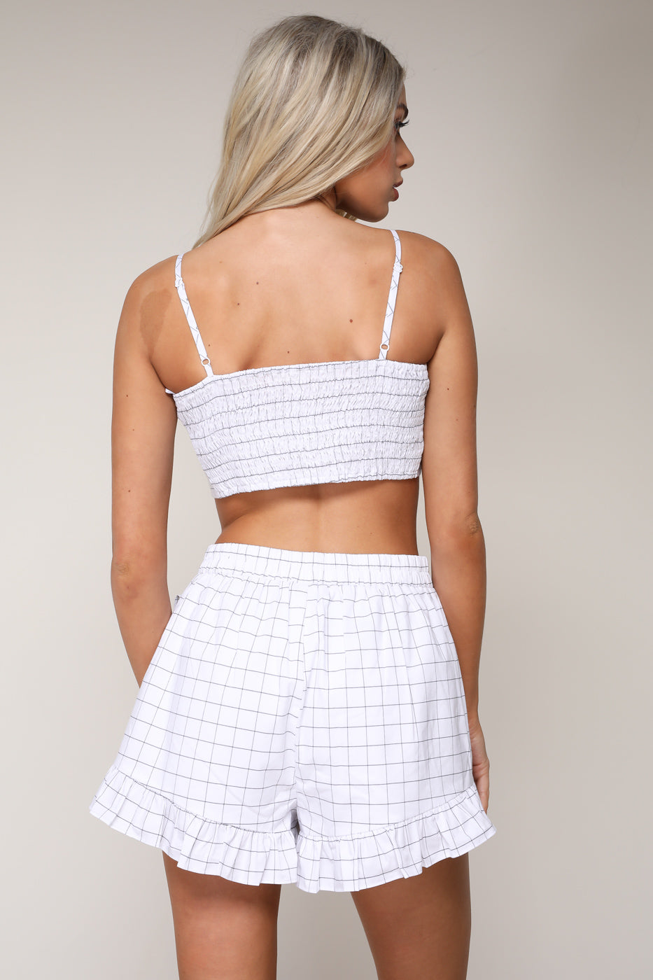 Fashion White Tie-Up Checkered Crop Top