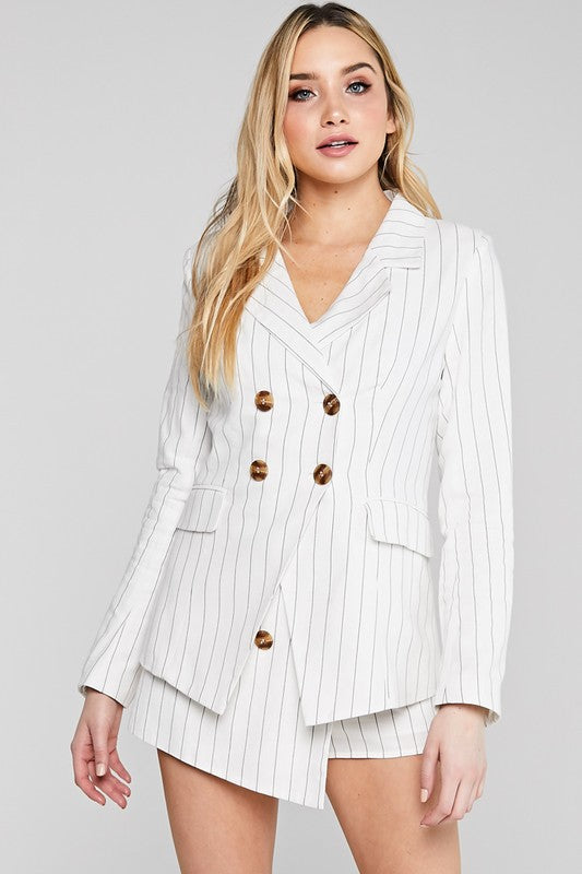 Fashion White Contrast Blazer Jacket