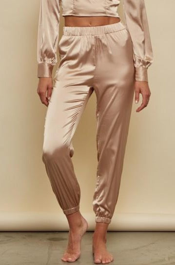 Elegant Bronze Satin Jogger Pants