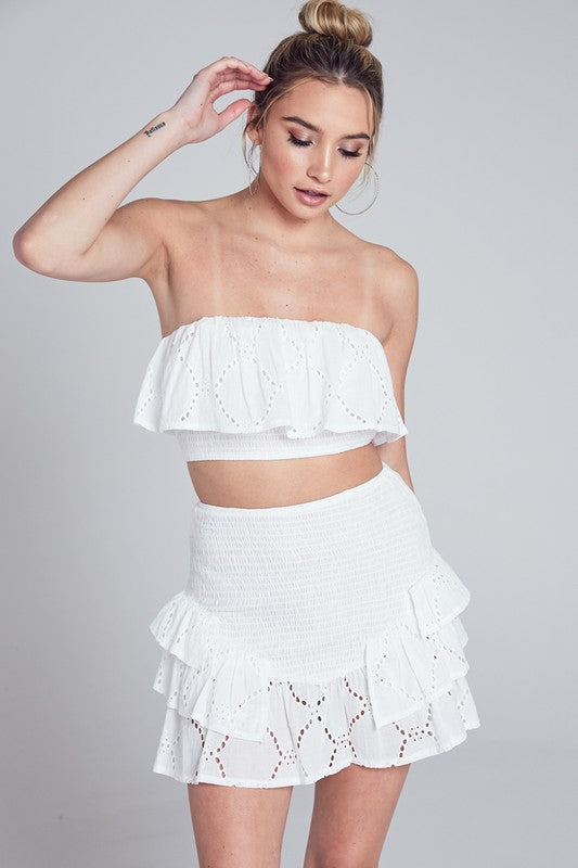 Elegant Summer White Lace Ruffle Skirt
