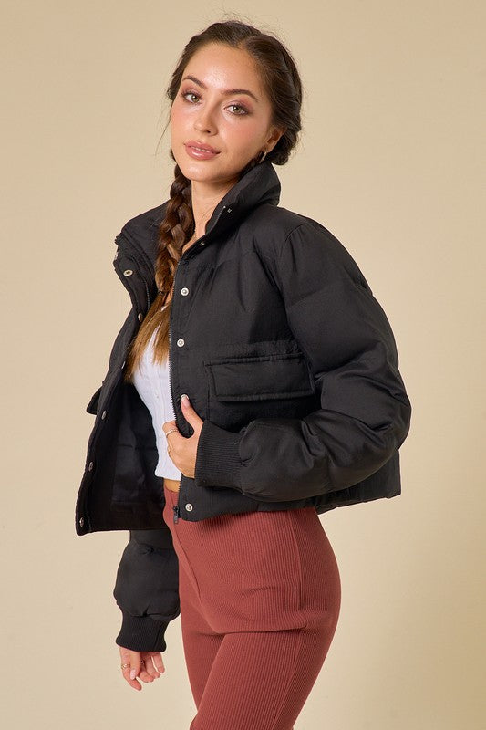 Fashion Black Puffer Crop Jacket