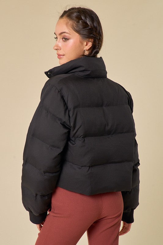 Fashion Black Puffer Crop Jacket