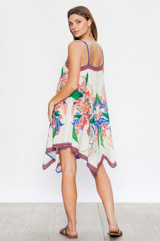 Fashion Halter Multi-Color Floral Print Ivory Dress