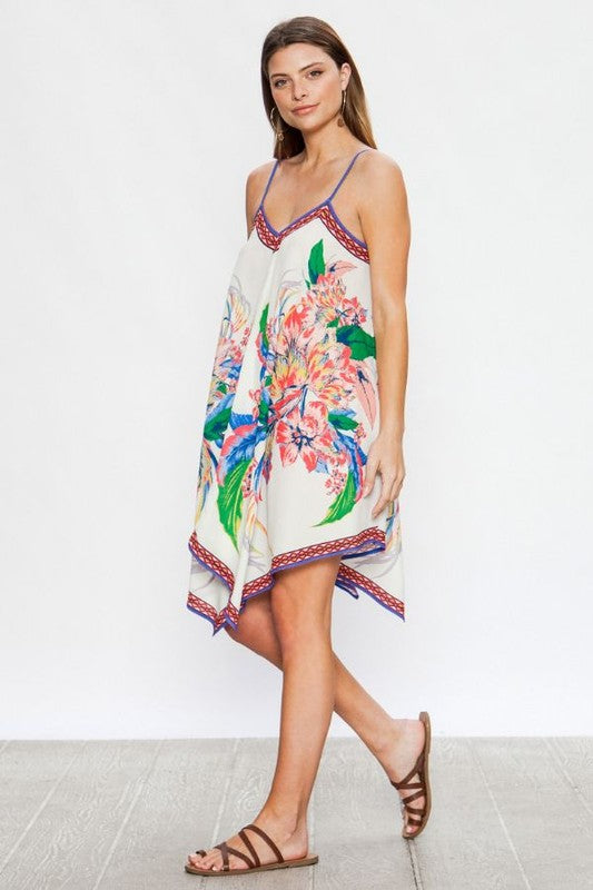 Fashion Halter Multi-Color Floral Print Ivory Dress
