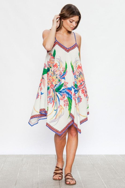Fashion Halter Multi-Color Floral Print Ivory Dress