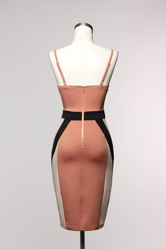 Elegant Multi-Color Block Bodycon Dress