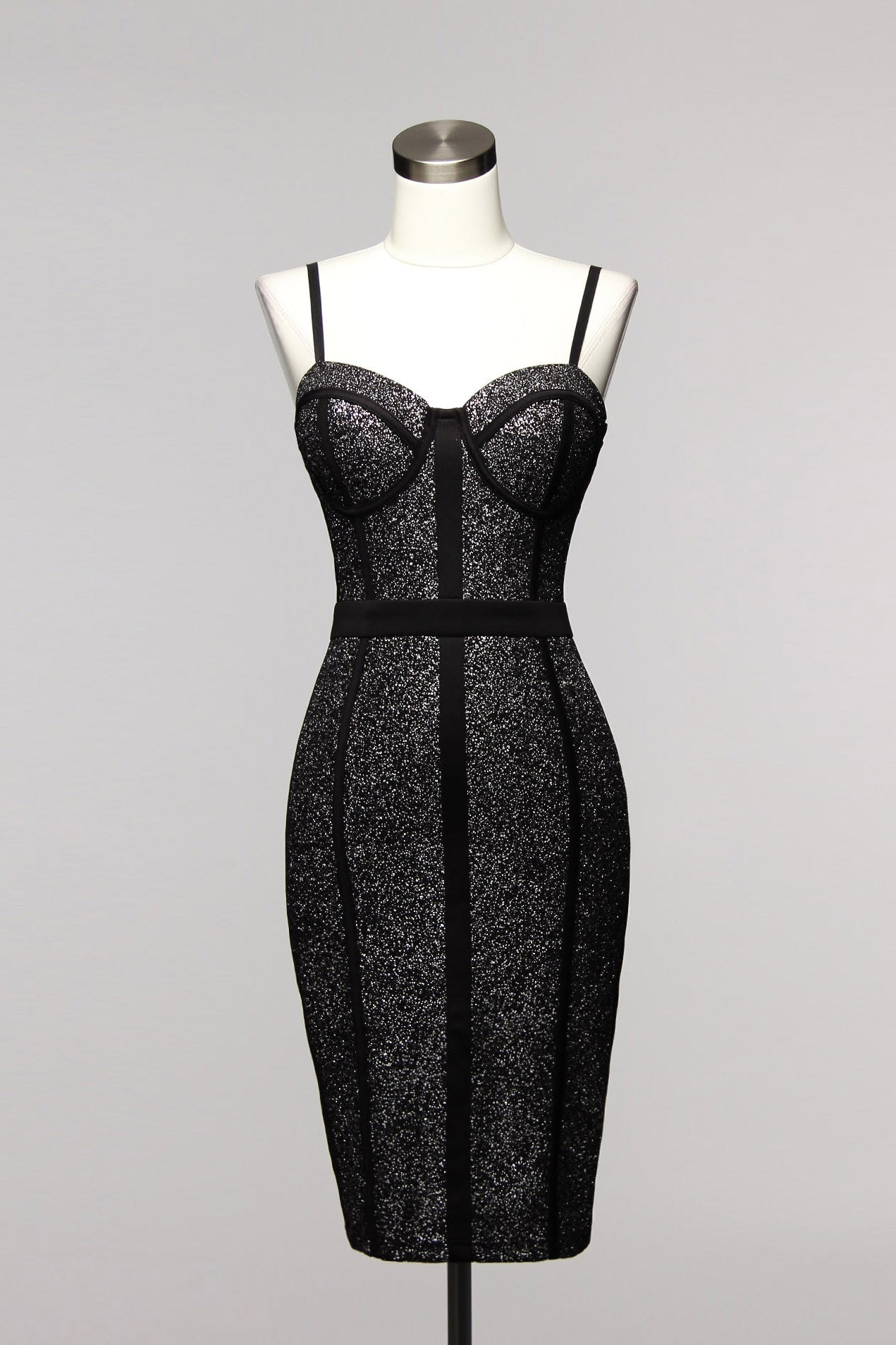 Fashion Silver Glitter Geometric Black Dress