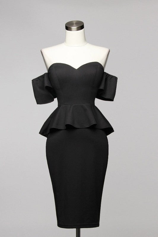 Elegant Cocktail Peplum Black Dress
