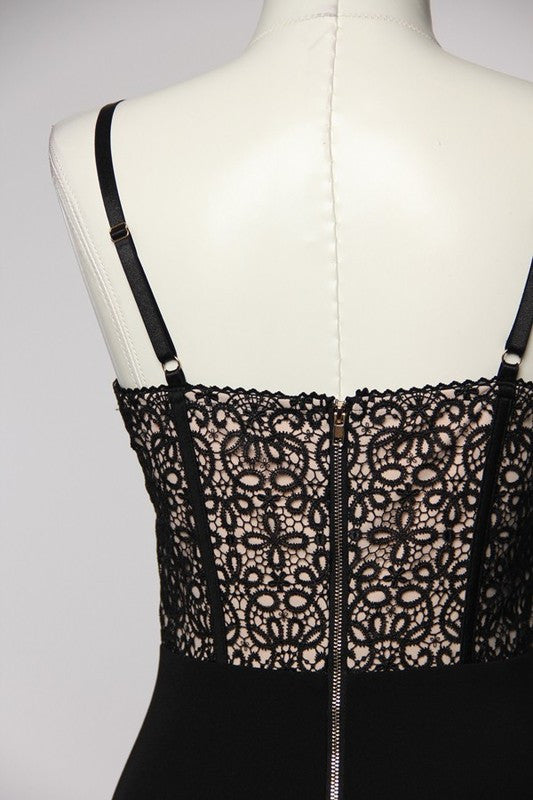 Elegant Contrast Black Beige Lace Dress – EDITE MODE