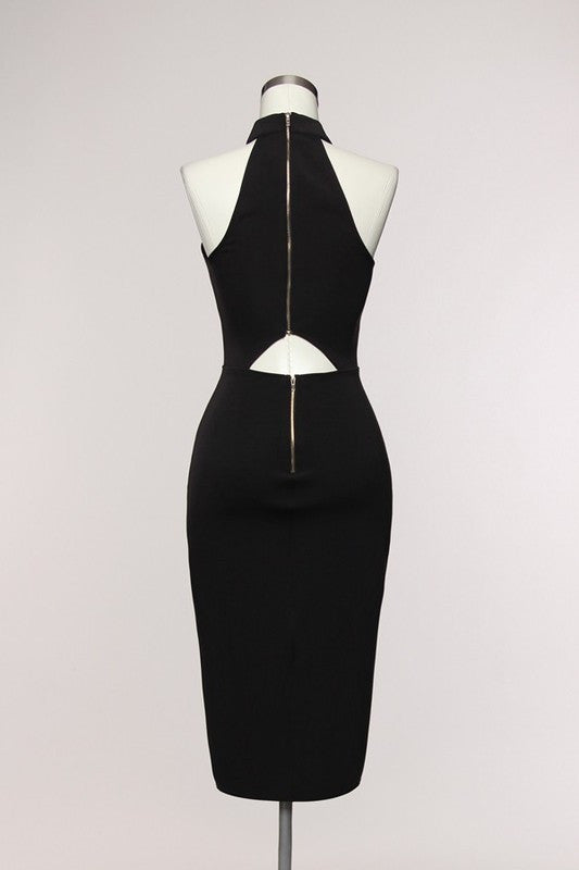 Elegant Black Choker Dress with Cutout Back