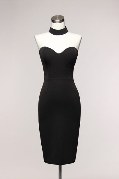 Elegant Black Choker Dress with Cutout Back – EDITE MODE