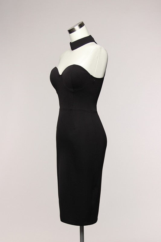Elegant Black Choker Dress with Cutout Back