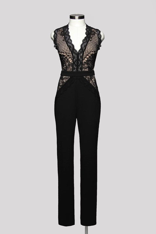 Elegant Contrast Lace Black Jumpsuit