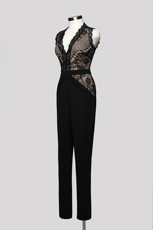 Elegant Contrast Lace Black Jumpsuit
