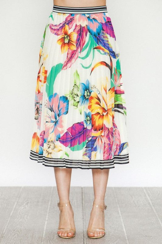 Fashion Ivory Multi-Color Floral Print Skirt