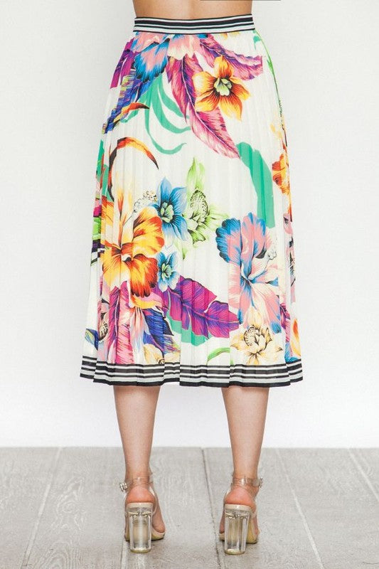 Fashion Ivory Multi-Color Floral Print Skirt