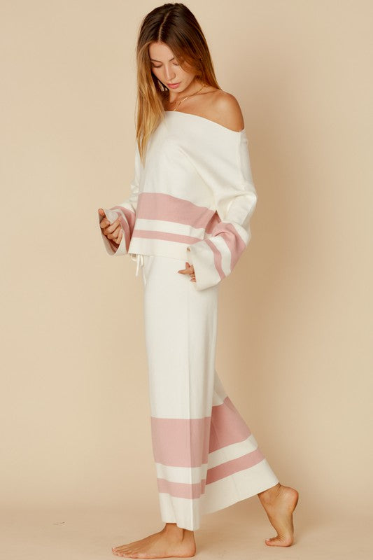 Fashion Casual Ivory Pink Sweater with Long Sleeve