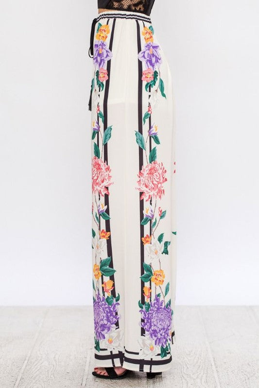 Fashion Multi-Color Floral Print Ivory Palazzo Pants