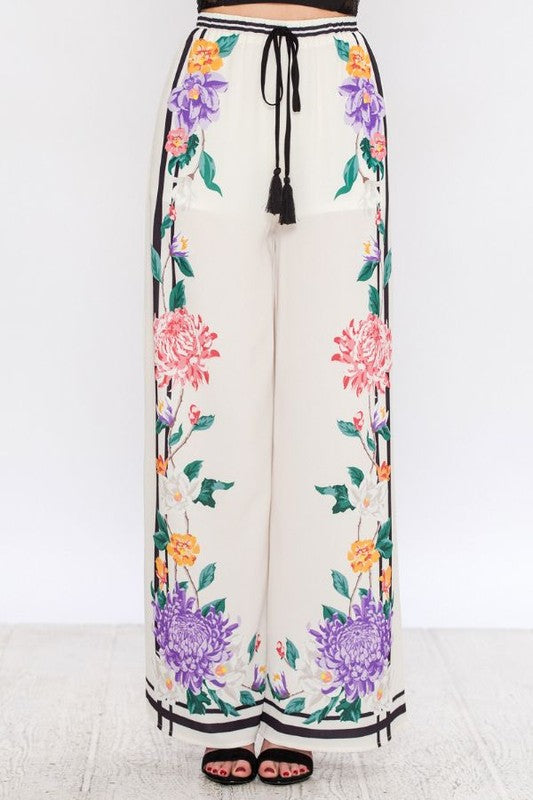 Fashion Multi-Color Floral Print Ivory Palazzo Pants