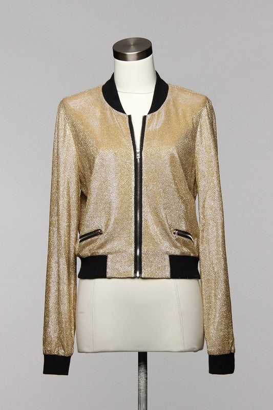 Fashion Gold Glitter Bomber Jacket