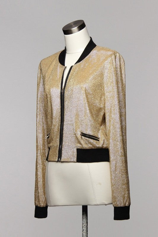 Fashion Gold Glitter Bomber Jacket