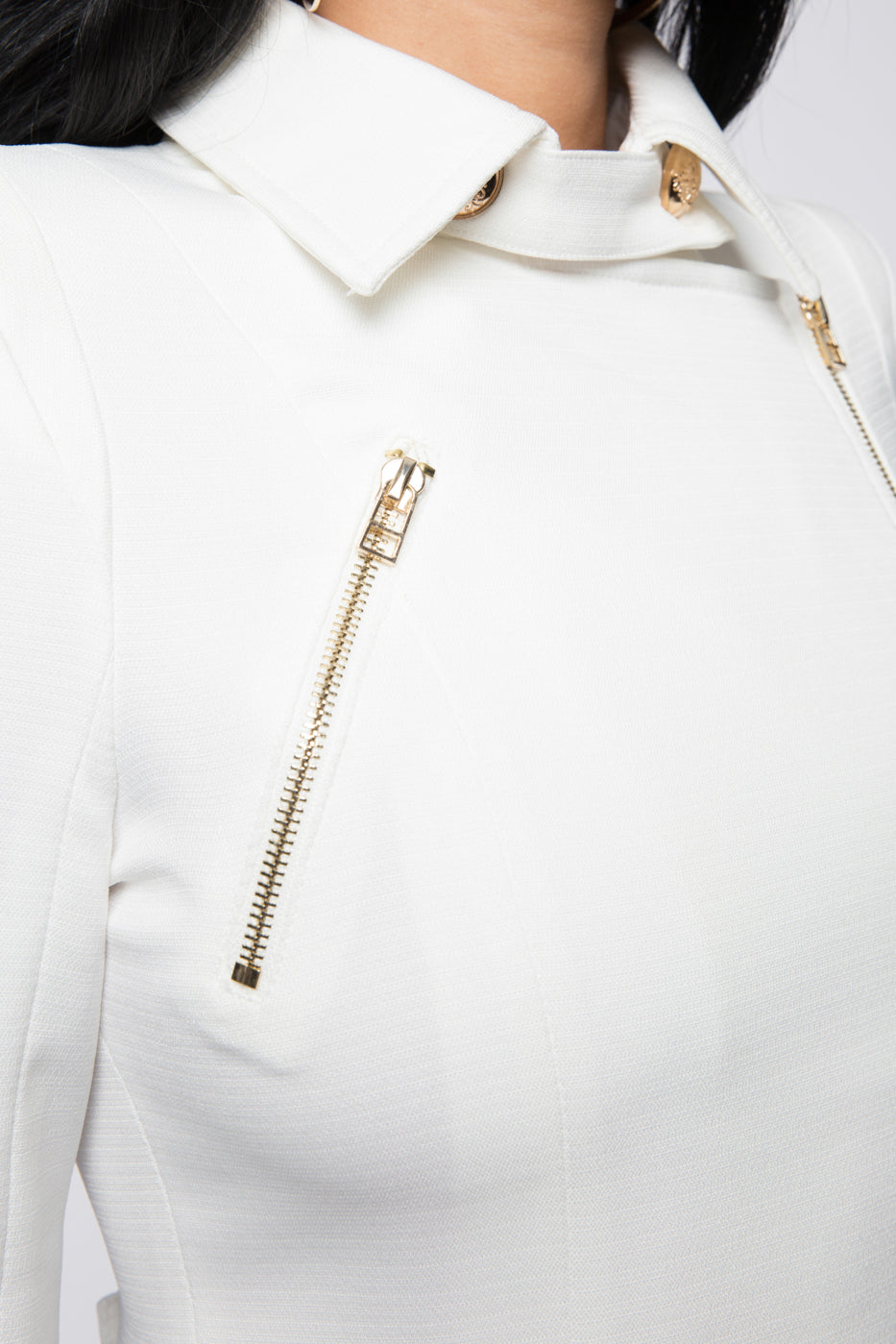 Fashion White Long Gold Detailed Jacket