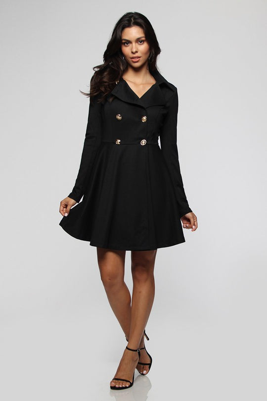 Elegant Black Long Gold Button Jacket