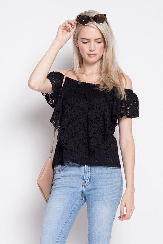 Summer Casual Off Shoulder Black Lace Top