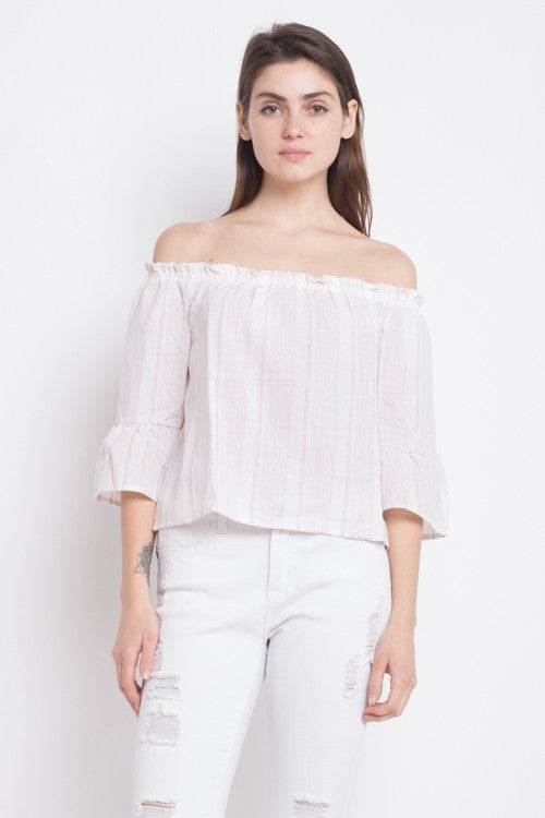 Fashion Off Shoulder Blush Marine Top With Bell Sleeve