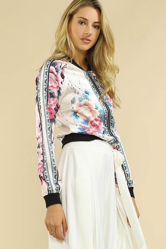 Fashion Multi-Color Floral Print Bomber Jacket