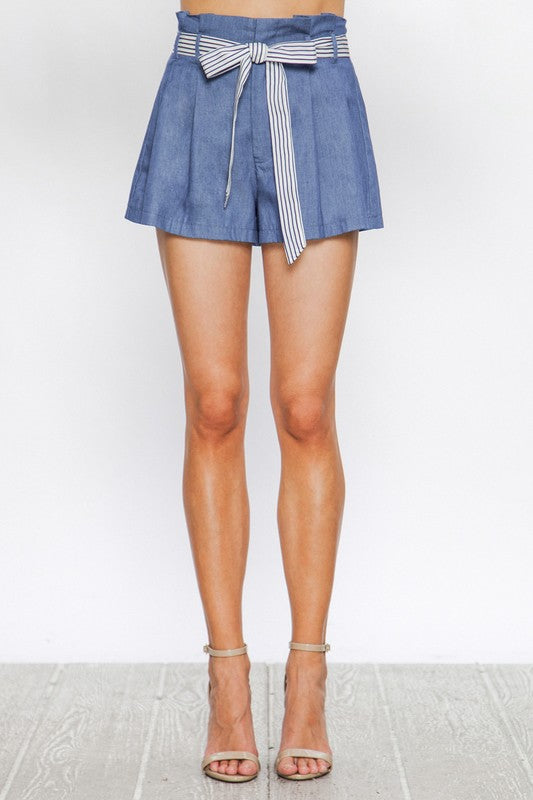 Fashion Summer Ruffle Tie-Up Indigo High Waisted Shorts