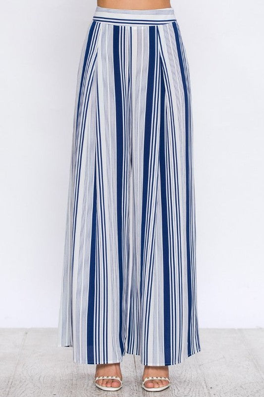 Fashion Summer Navy Marine High Waisted Wide Leg Pants