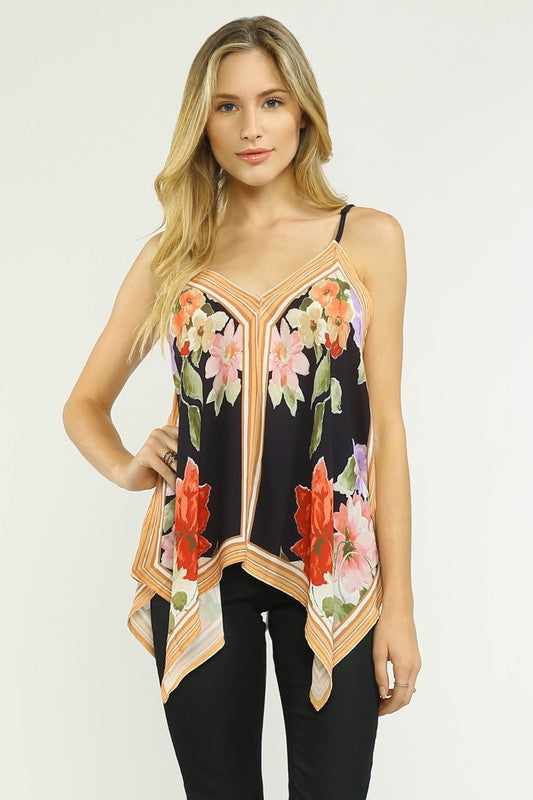Elegant Multi-Color Floral Print Strap Top