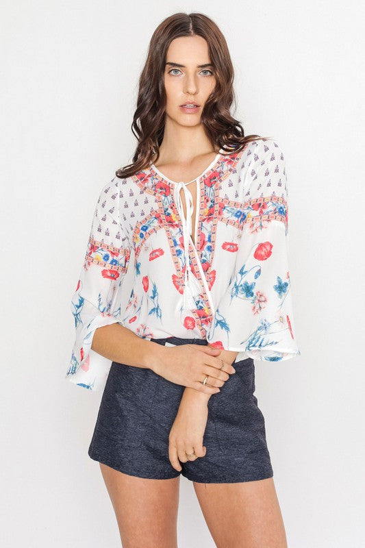 Summer Floral Print Cross Blouse