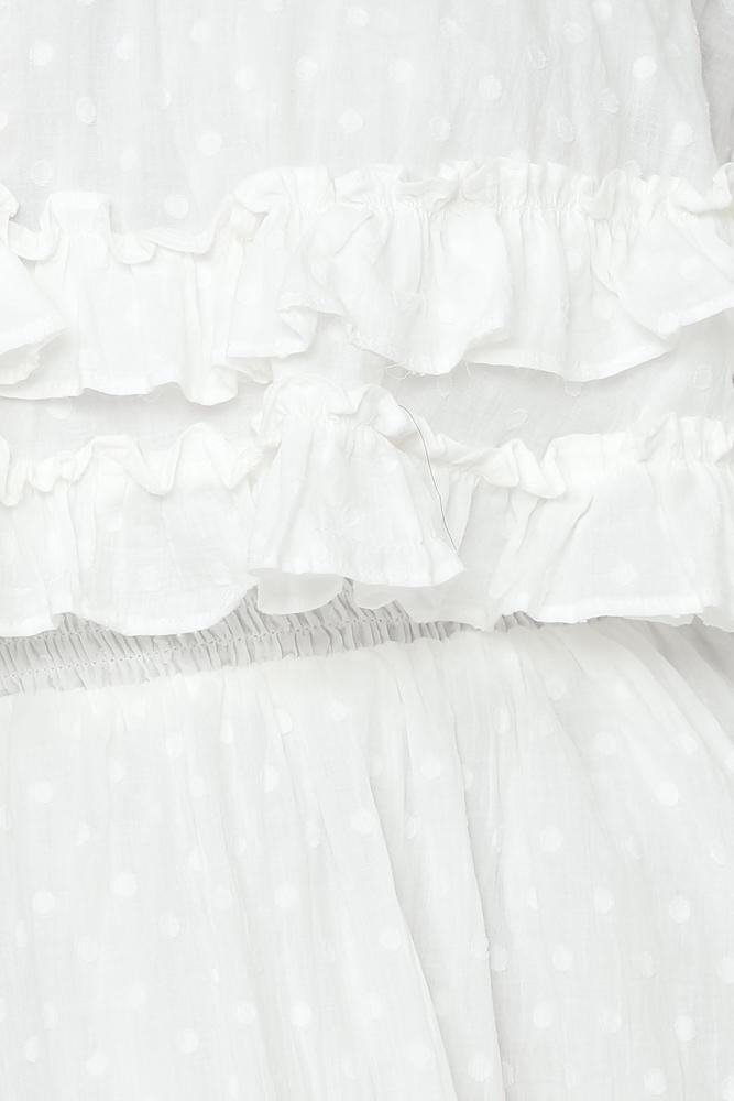 Fashion White Off Shoulder Detailed Textured Ruffle Dress