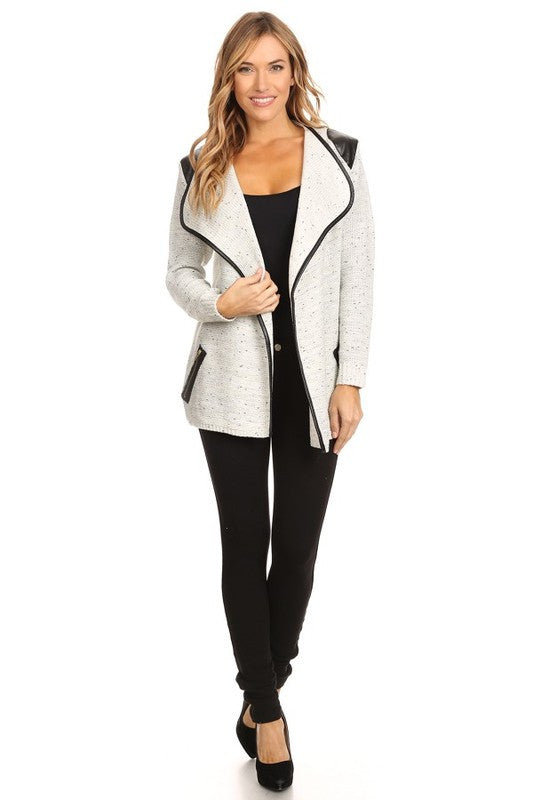 Glitter Textured White Cardigan with Shoulder Detailed