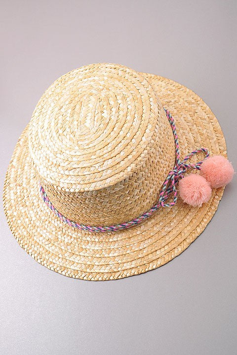Summer Straw Hat With Pink Pompom