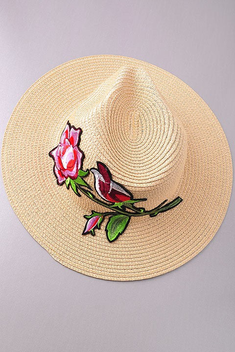 Fashion Summer Rose Embroidery Straw Hat