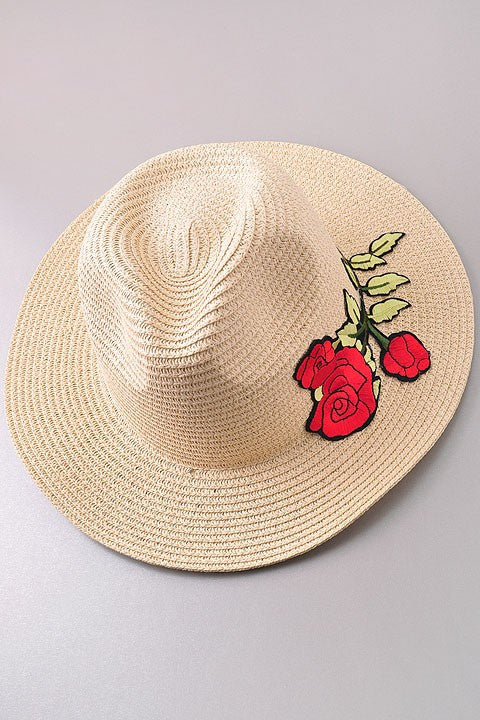 Fashion Summer Straw Hat With Roses Embroideries