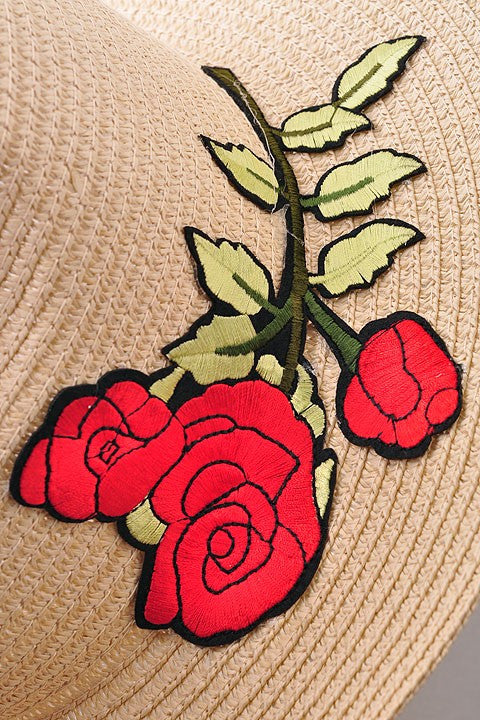 Fashion Summer Straw Hat With Roses Embroideries