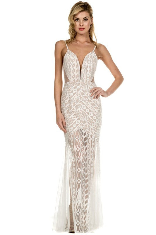 Elegant Cocktail White Lace Maxi Dress