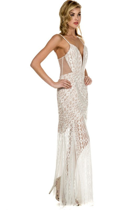 Elegant Cocktail White Lace Maxi Dress