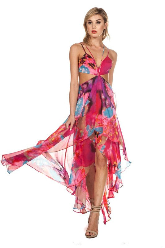 Summer Cutout Fuchsia Maxi Dress