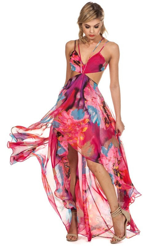 Summer Cutout Fuchsia Maxi Dress