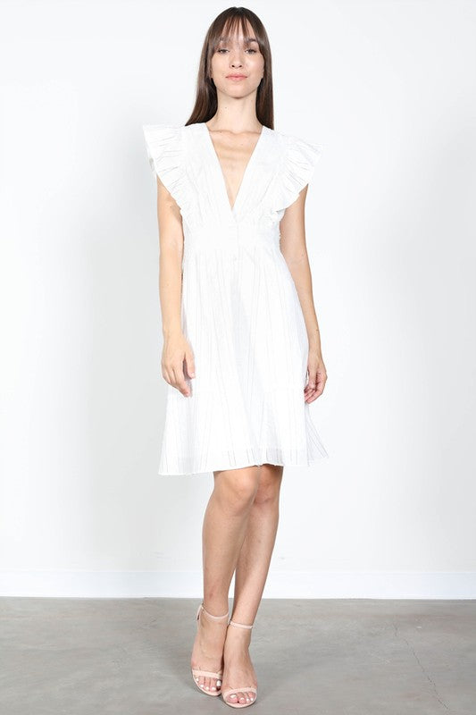 Fashion V-Neck Textured White Summer Dress