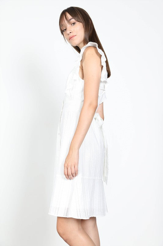 Fashion V-Neck Textured White Summer Dress